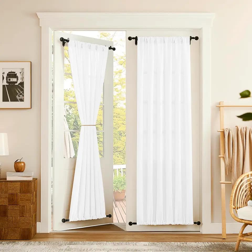 Tollpiz Linen Door Curtains Doorway Semi Sheer Curtains Room Divider Light Filtering Drape Dual Rod Pocket Boho Window Curtain for Closet, 54 x 72 inches Long, White, 1 Panel