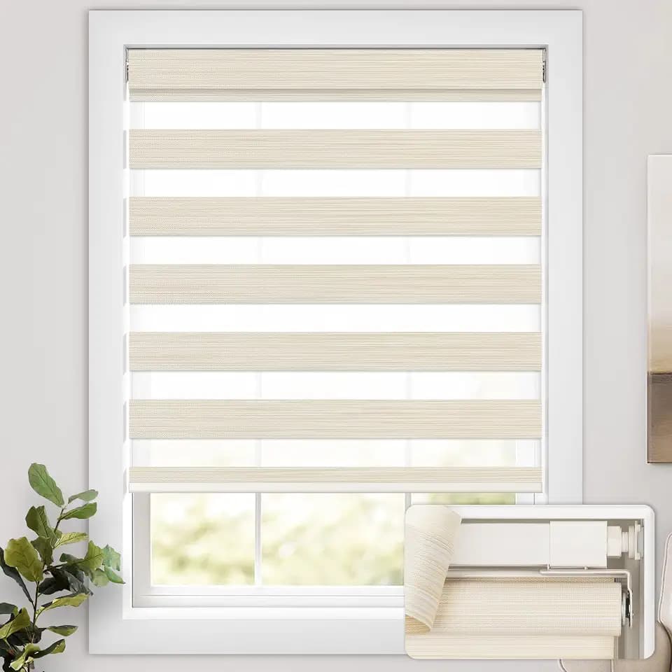 UNISHADES No Drill Cordless Zebra Blinds for Windows, Linen High Precision Fabrics, 23" W x 72" H Linen - Beige