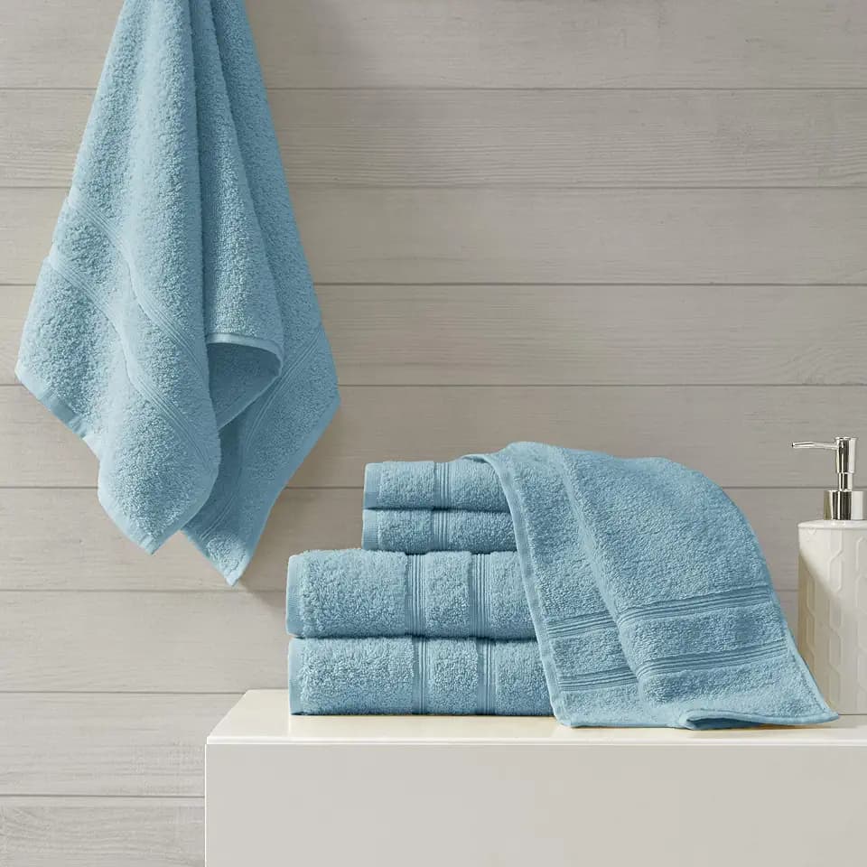 Comfort Spaces 100% Aegean Turkish Cotton Soft Bathroom Towel Set Luxury Hotel & Spa Quality, Highly Absorbent, Quick Dry, Include 2 for Shower, 2 Hand & 2 Face Wash, Multi-Sizes, Aqua 6 Piece