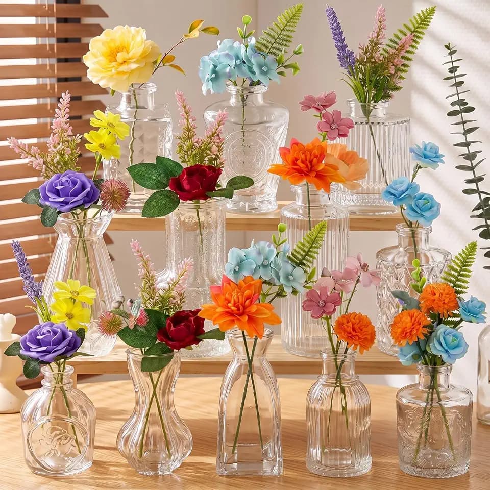 36 Pcs Flowers Table Centerpiece with Vases, Fresh Charm, Clear