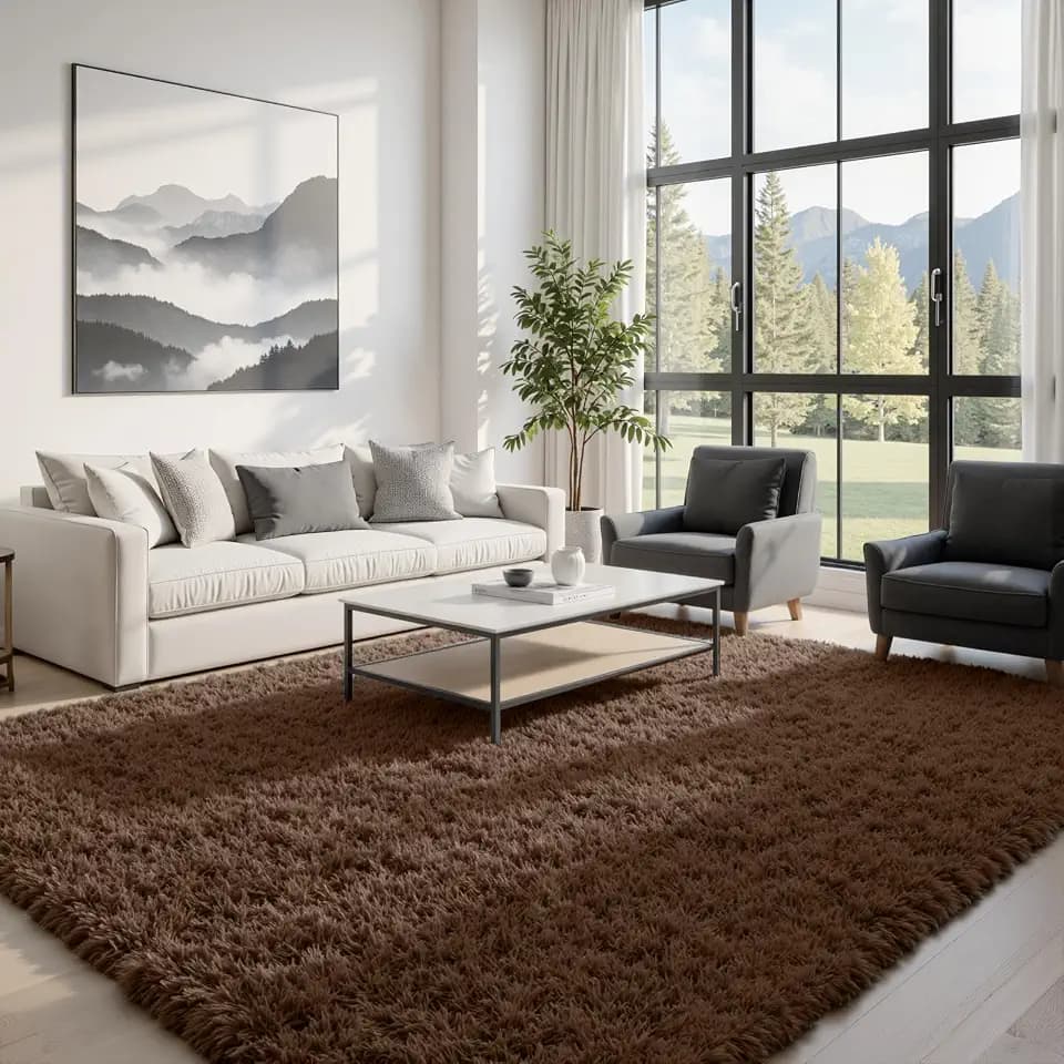 6x9 Fluffy Shag Area Rugs for Living Room Bedroom: Soft Plush Carpet Brown