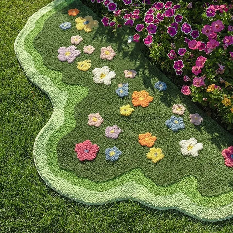 Moss Bathroom Rug Non-Slip 3D Green Leaf Carpet for Bedroom