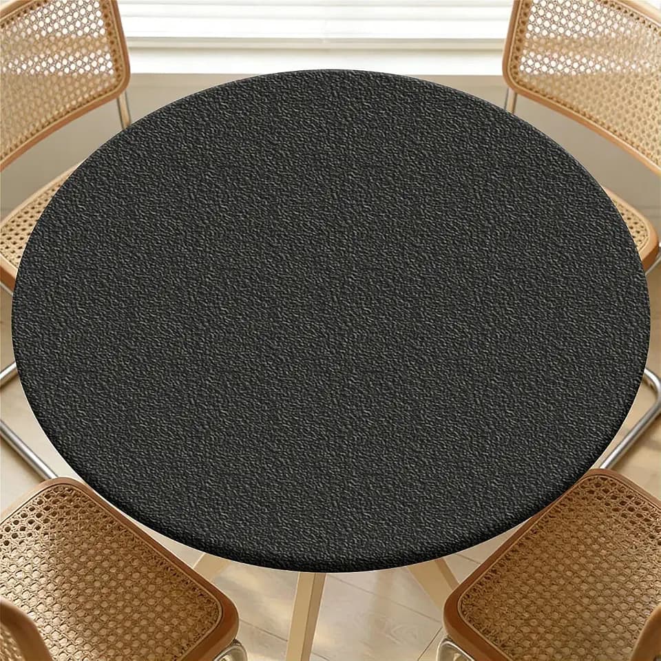 Round Tablecloth with Elastic Waterproof Table Cover for Up to 37"-44" Round Table, Oil Proof Circle Cover for Kitchen Dining Camping Picnic Party Holiday,Black