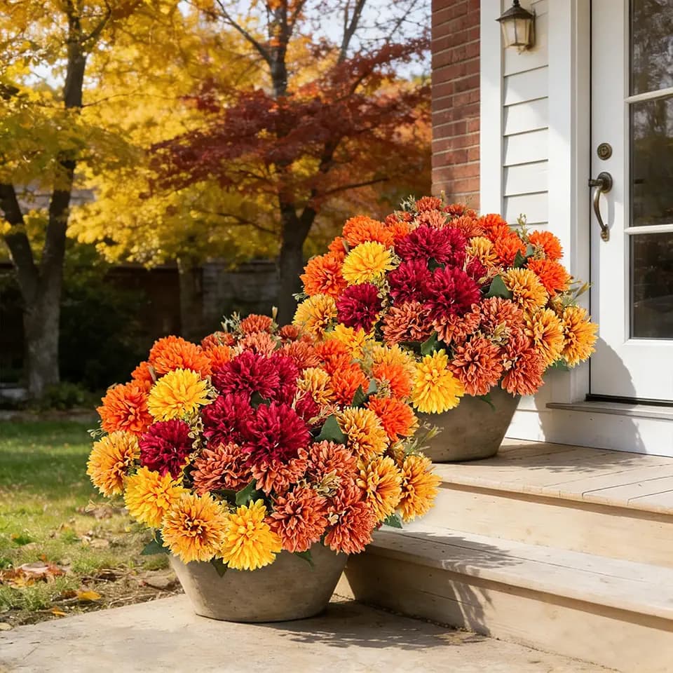 20Pcs Fake Flowers Artificial Mums for Outdoors,UV Resistant Faux Mums for Outdoor Planters Realistic Chrysanthemums No Fade Fall Flowers for Front Door Garden Patio Yard Autumn Decor