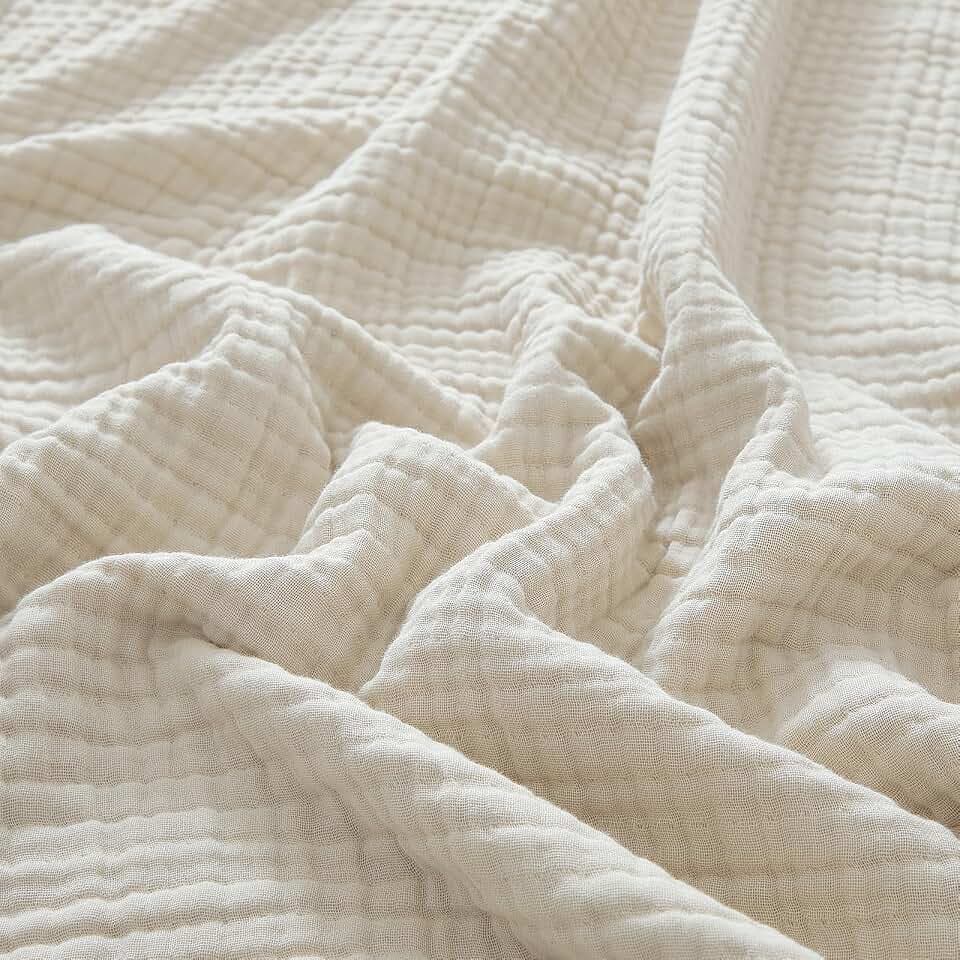PHF 100% Cotton Muslin Blanket for Adults, Throw XL 50"x70", Oat Milk