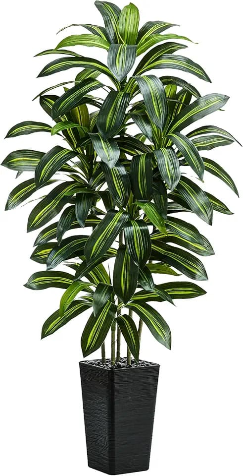 Artificial Dracaena Tree: 6FT Fake Plants Silk Faux Trees(Black Pot)