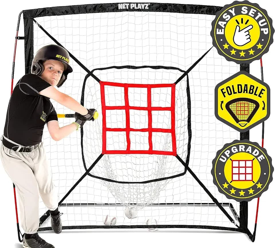 Baseball Net - Pitching Net Hitting Net Batting Practice Net (9 Strike Zone, Portable & Quick-Fold) Baseball Gifts for Kids Children & Teens | Training Aids Equipment