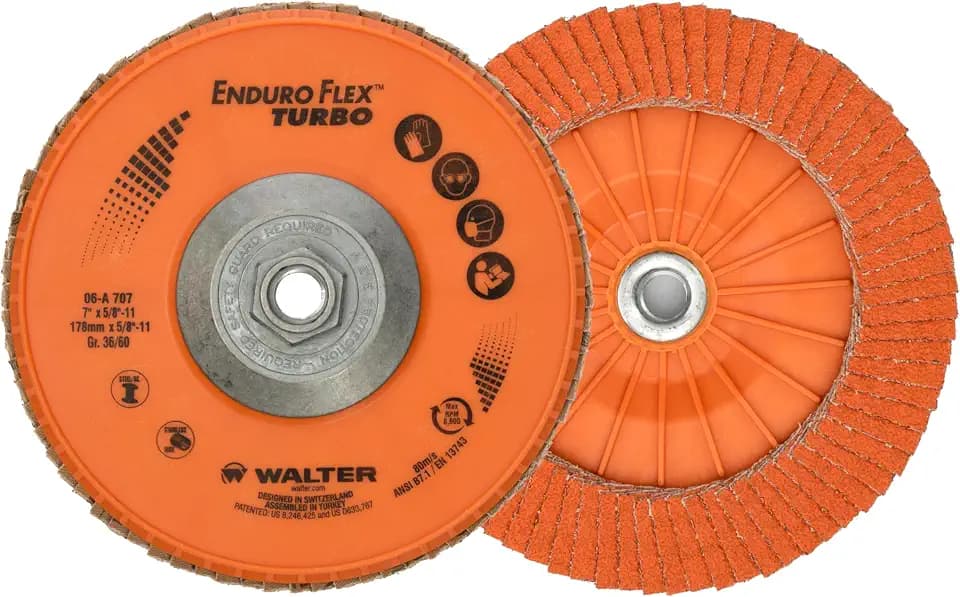 Walter Enduro-Flex Turbo™ Flap Disc, Ceramic Abrasive, 7" X 5/8"-11 Grit 36/60 Metal Hub, Pack of 10 (06A707)