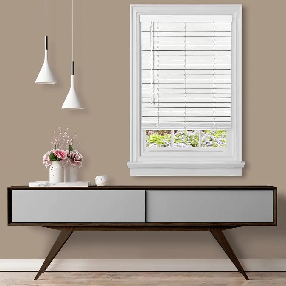Cordless Room Darkening Plantation Blind, 27 x 64 in, White, Faux Wood