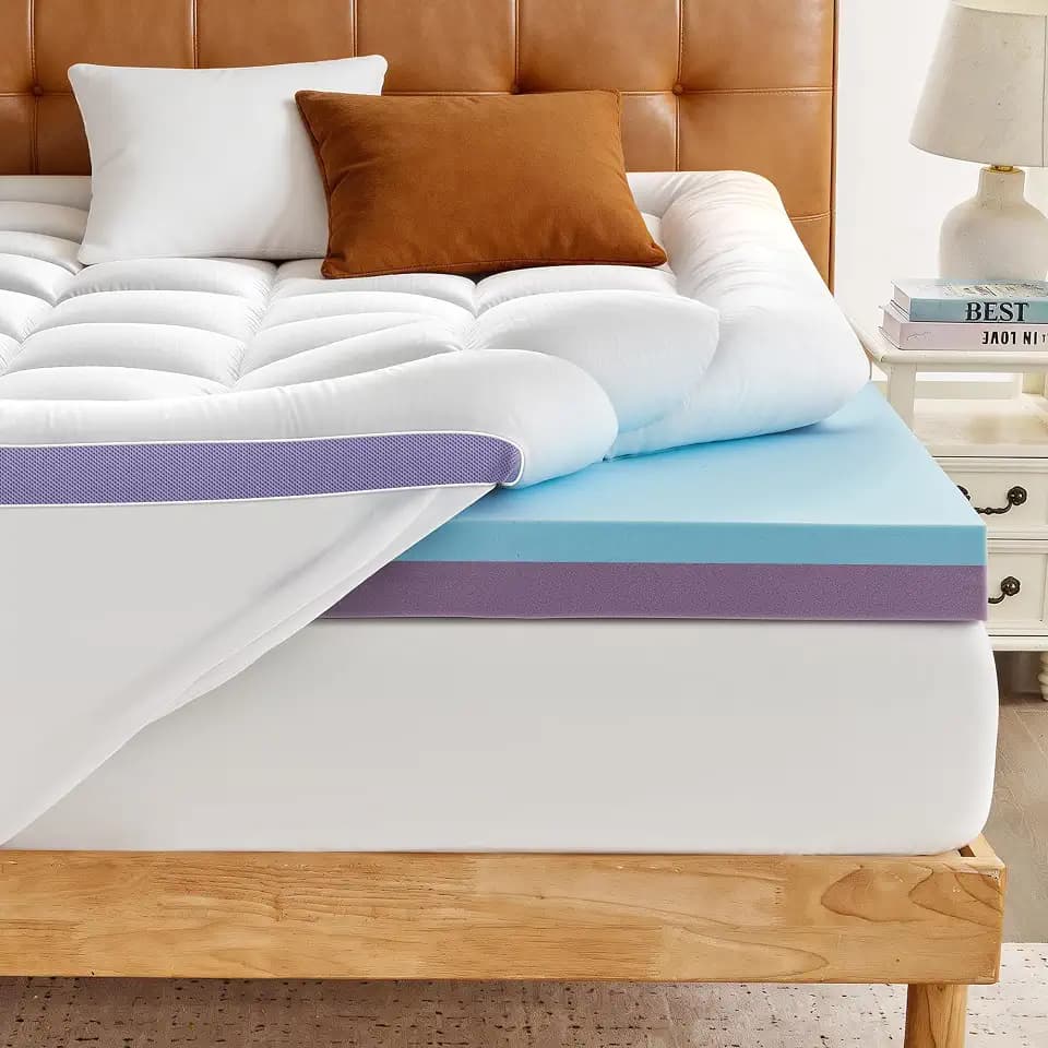 5 Inch Dual Layer Memory Foam Mattress Topper Full Size - 2" Firm Foam & 1" Gel Memory Foam and 2" Ultra Soft Pillow Top Mattress Pad Cover, Medium Firm Support, Snow White