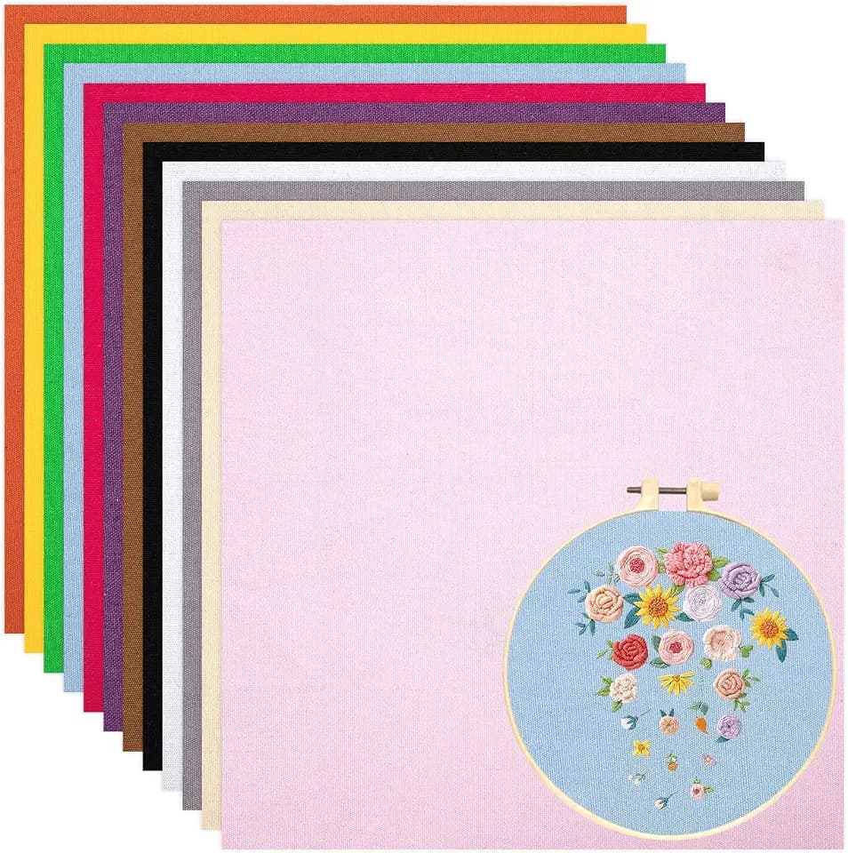 12 Sheets 12 Colors Cotton Embroidery Fabric 11.8×11.8Inch