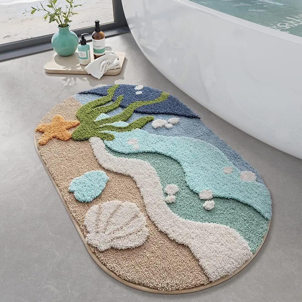 LUMI Beach Bathroom Rug Oval Soft Microfiber Absorbent Bath Mat 22x34