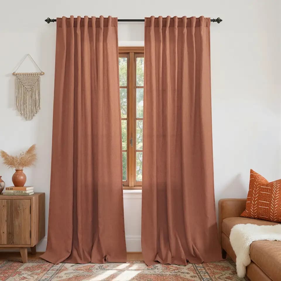 KOUFALL Terracotta Boho Curtains for Living Room,Sheer Rust Colored Linen Vintage Rustic Farmhouse Decor Western Curtains for Bedroom 2 Panels Set 84 Inches Long
