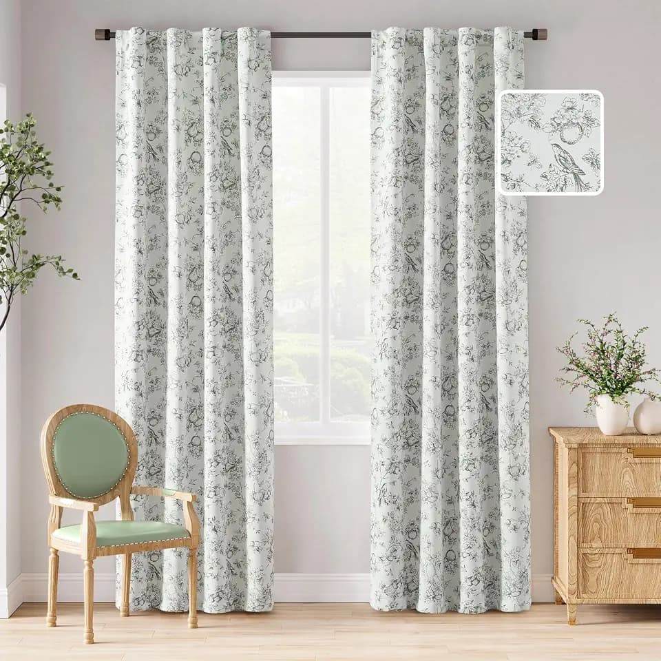 jinchan Green Floral Blackout Curtains 84 Inch Vintage Back Tab 2 Panels