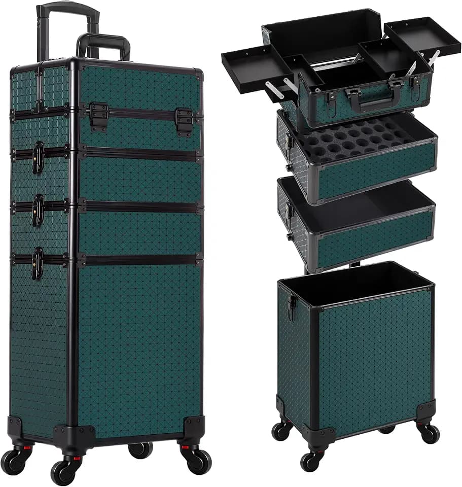 AROUS Rolling Train Makeup Case Cosmetology Case on Wheels, Green