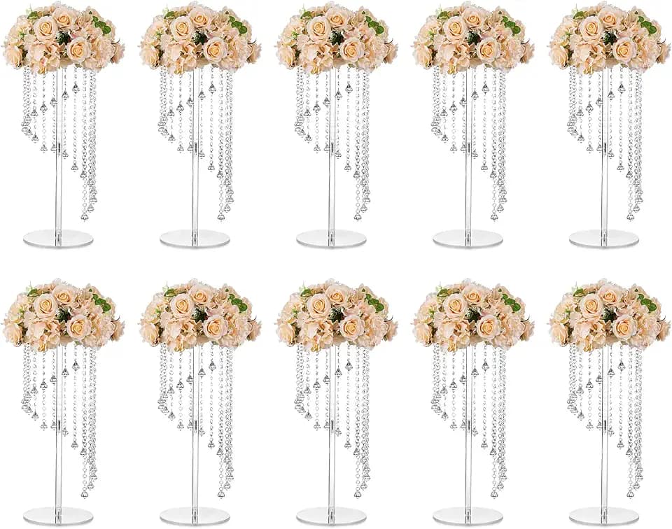 NUPTIO Crystal Acrylic Stand Centerpiece, 23.6" Tall, 10 Pcs, Clear