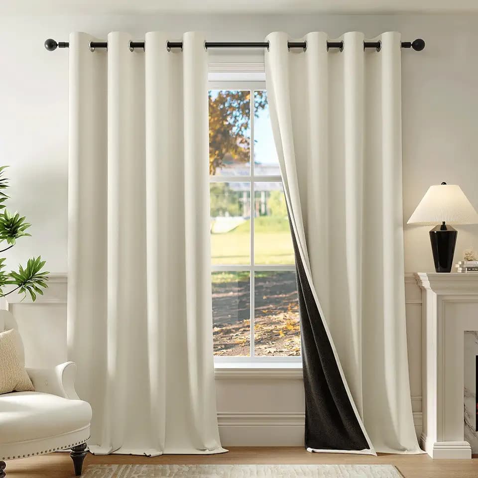 Beauoop Cream 100% Blackout Curtains for Bedroom Living Room 52x54 2 Panels