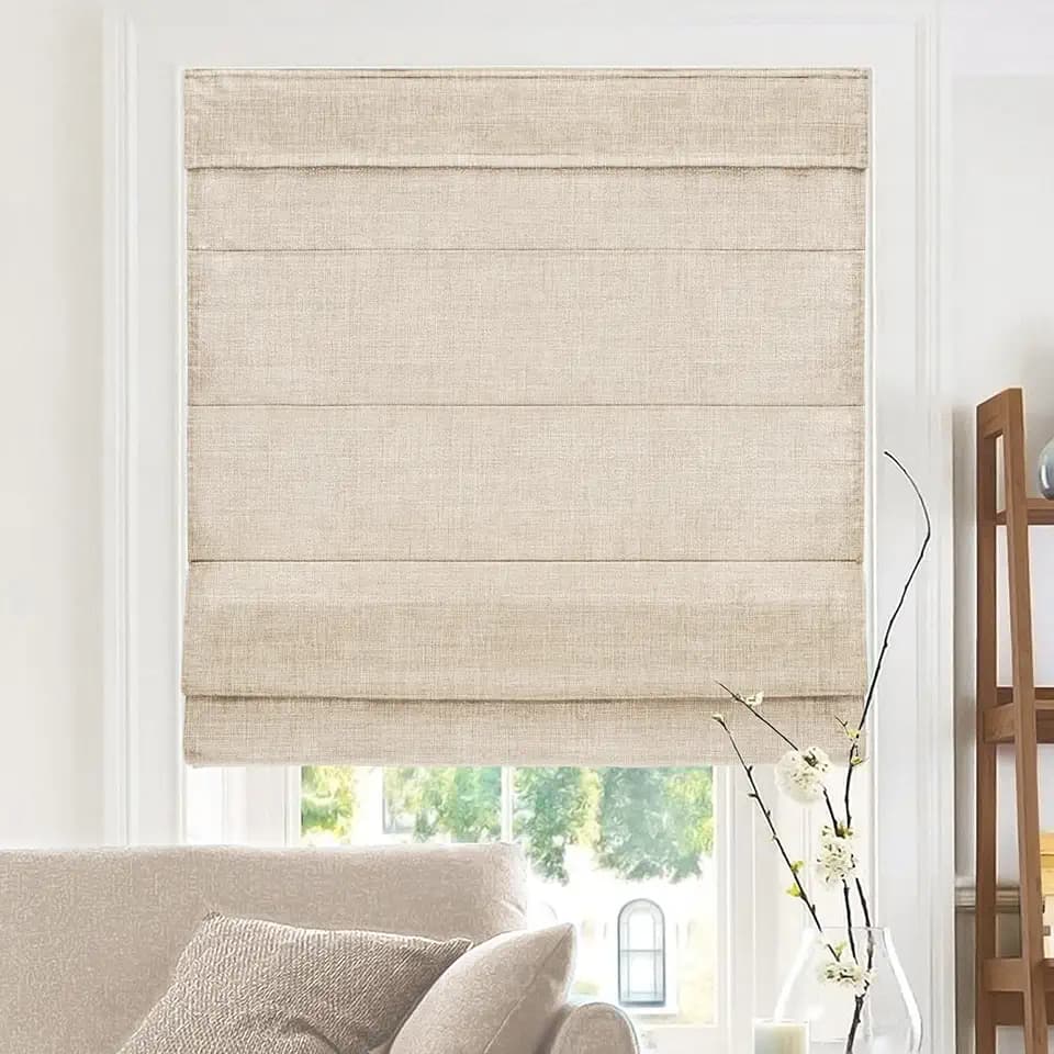 Chicology Cordless Roman Window Shade, Belgian Flax, 27"W x 72"H