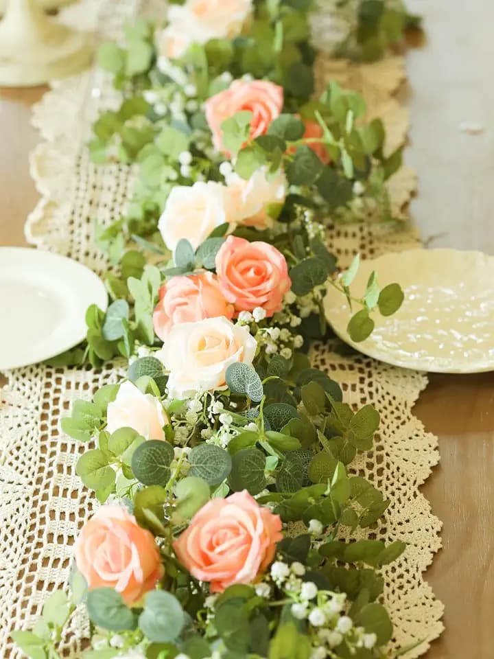 6FT Artificial Eucalyptus Flower Garland with Pink Roses & Baby's Breath