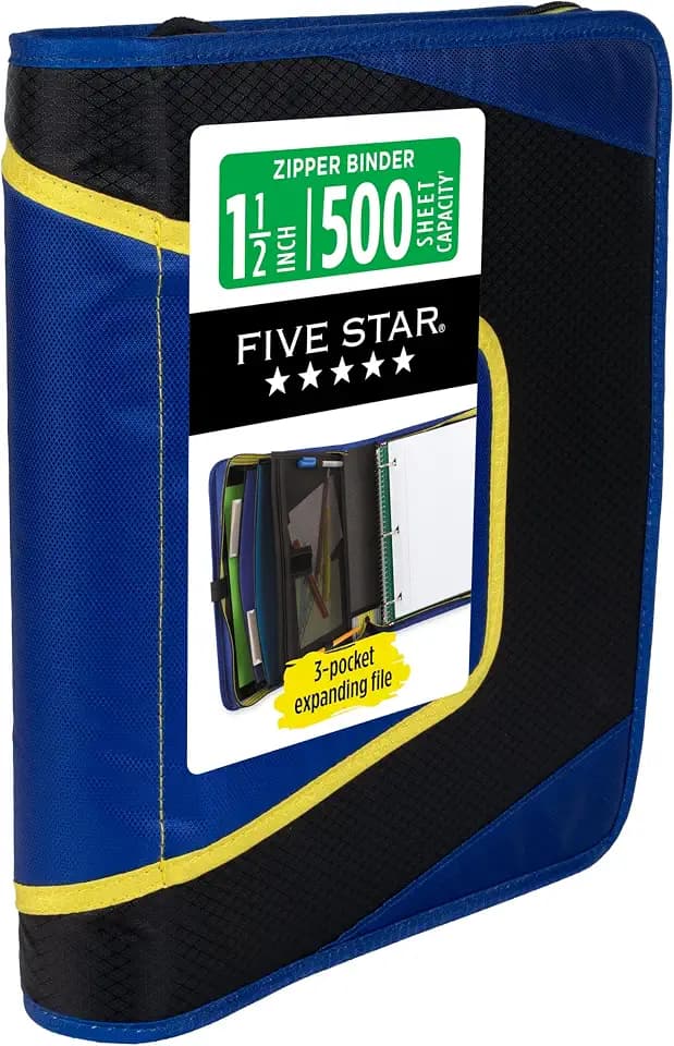 Five Star Zipper Binder 1.5 Inch O-Rings Case Organizer with 3-Pocket Expanding File, 500 Sheet Capacity, Cosmic Blast (280146J)