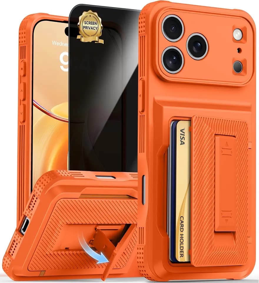 for iPhone 17 Pro Wallet Case | 4-5 Card Holder | 360°Stand-Orange