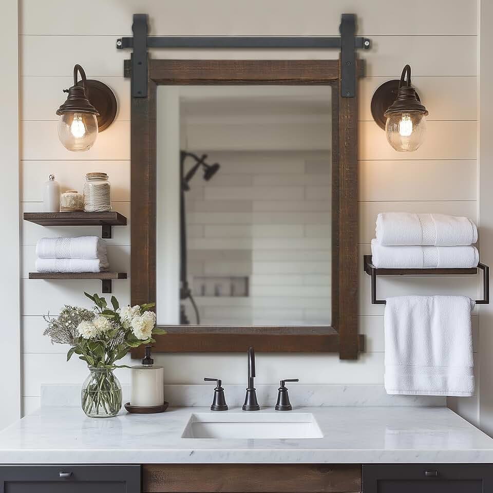 Besdomus Rustic Bathroom Vanity Mirror: 22"x30" Brown Farmhouse Barn Door