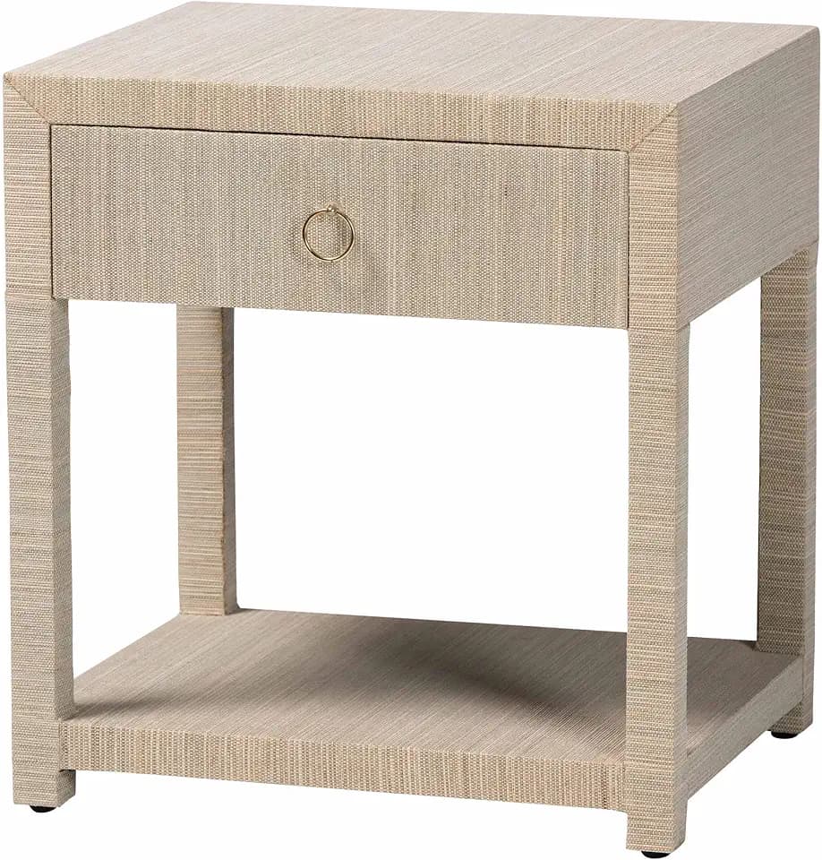 bali & pari NATA Bohemian Woven Natural Grasscloth 1-Drawer Nightstand