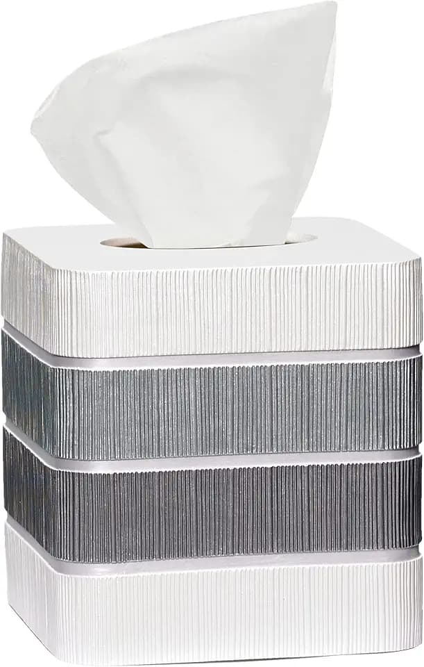 Modern Line Stylish Tissue Box Holder - Modern Classic Luxury Decor with Western Design - Square Tissue Cover for Bathroom, by Zahari Home