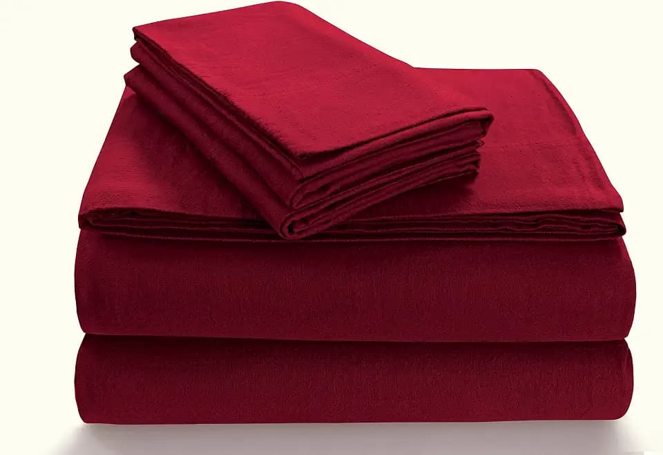 Tribeca Living Full Cotton Flannel Deep Pocket Sheet Set, Deep Red