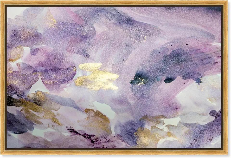 The Oliver Gal Artist Co. Abstract Framed Wall Art Canvas Prints 'Carried Away Amethyst' Watercolor Home Décor, 24" x 16", Purple, Gold