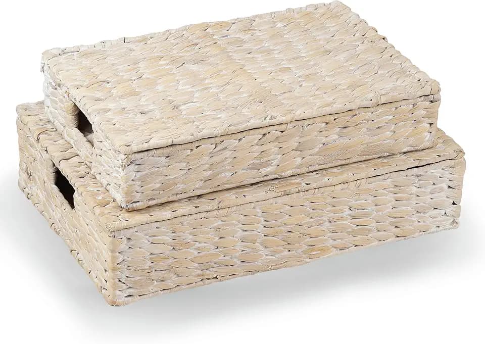 84ECO Set of 2 Decorative Storage Boxes With Lids for Home Decor, Shelves