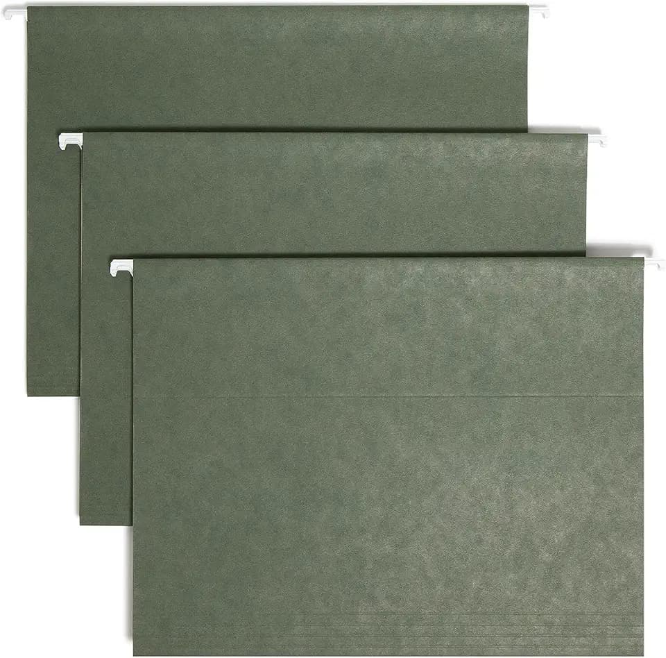 Smead Hanging File Folder, 1/5-Cut Adjustable Tab, Letter Size, Standard Green, Hanging Folders for Filing Cabinets, File Organizer Folder, 25 Count