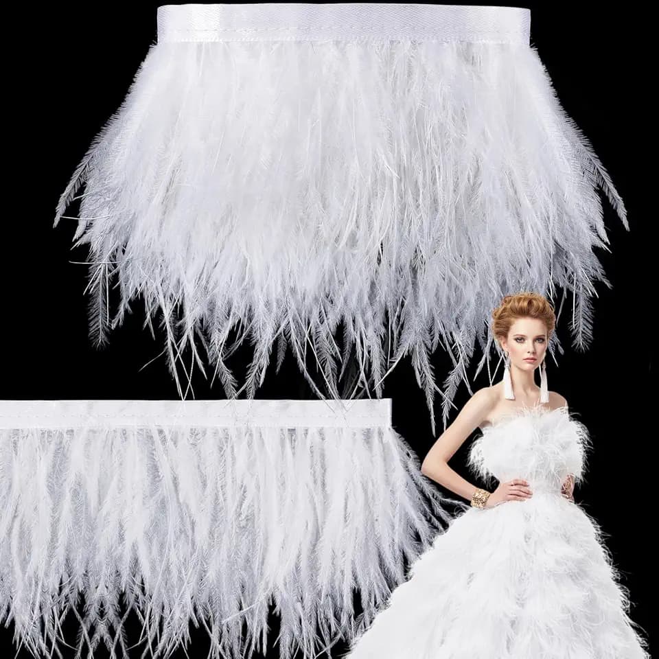 Janinka 10 Yards Ostrich Feathers Trims 3-4 Inch Feathers Fringe, White