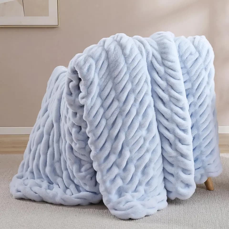 Smoofy Light Blue Fluffy Blanket for Couch - Luxury Faux Rabbit Fur 50"x60"
