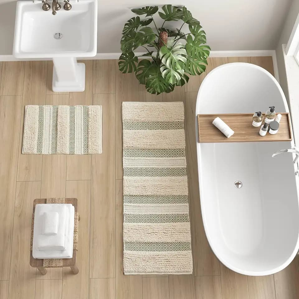 Ink+Ivy Asher Non-Slip Bath Rug Absorbent Quick Dry, 22 x 58, Sage Green
