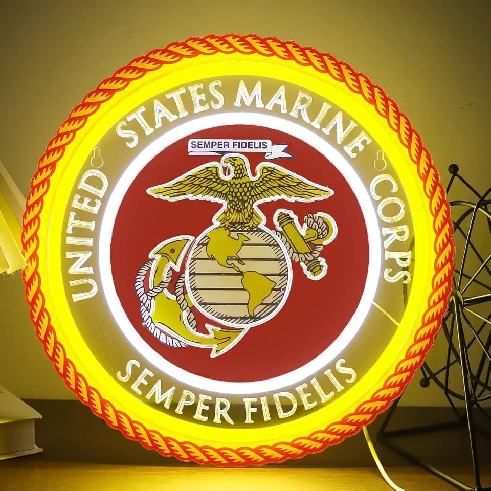 Military-themed Neon Lights Veteran Neon Signs Wall Decor for Man Cave Bedroom Bar Army Themed Gift Art for Christmas Party-12.6×12.6 IN-USB Powered-Acrylic
