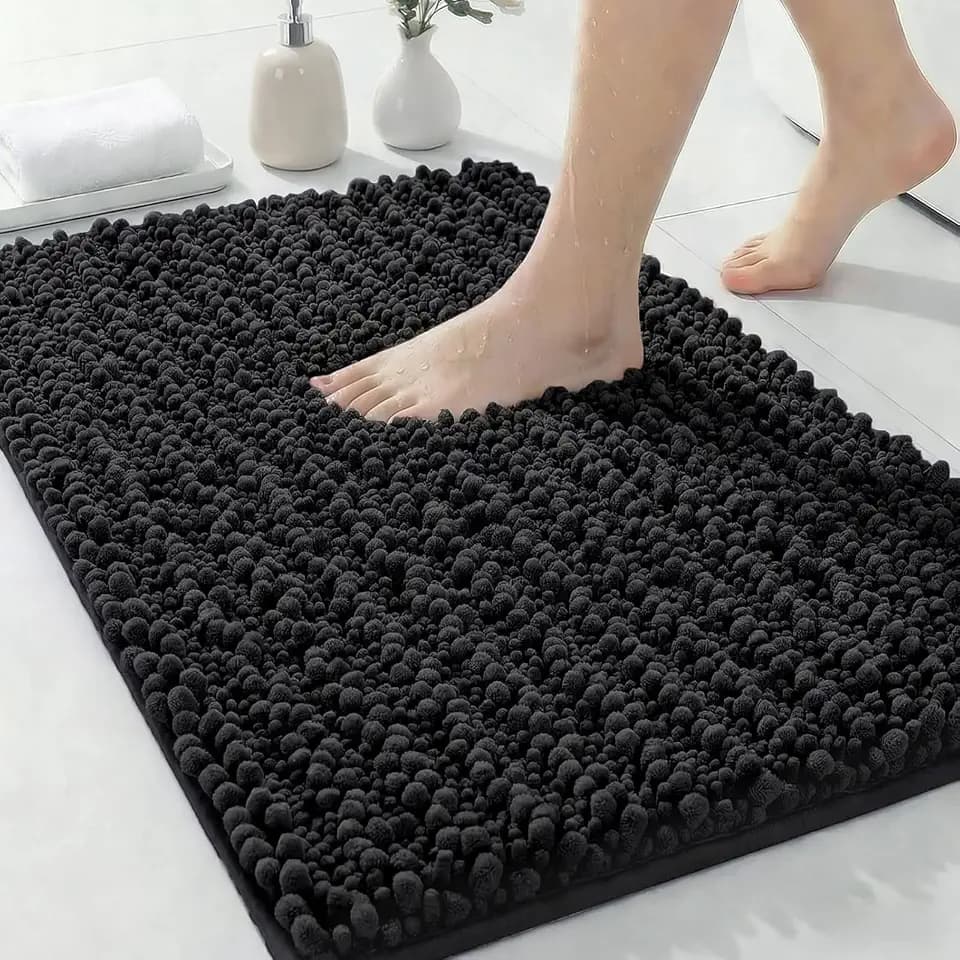 ILANGO Bathroom Rugs Black 32x20,Extra Soft Absorbent Chenille Bath Rugs