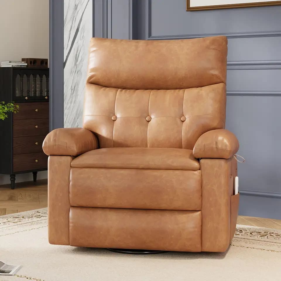 Garvee Leather Swivel Rocker Recliner Chair with Heat & Massage