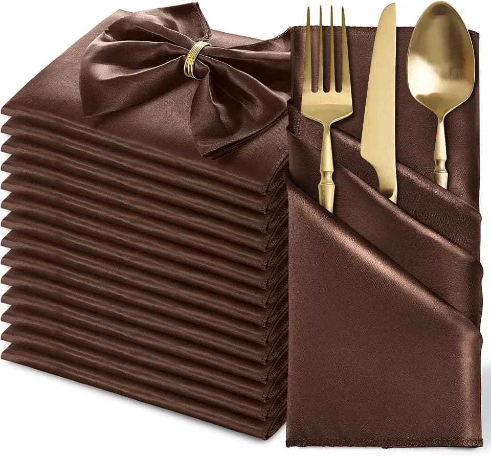 MILVOWOC 12 Pack Square Chocolate Brown Satin Napkins 20 x 20 Inch