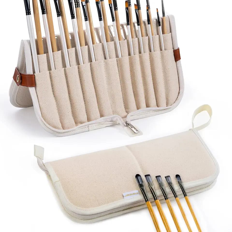 Stand Up Paint Brush Holder Case, 22-Slot Paintbrush Storage Bag Pop-Up