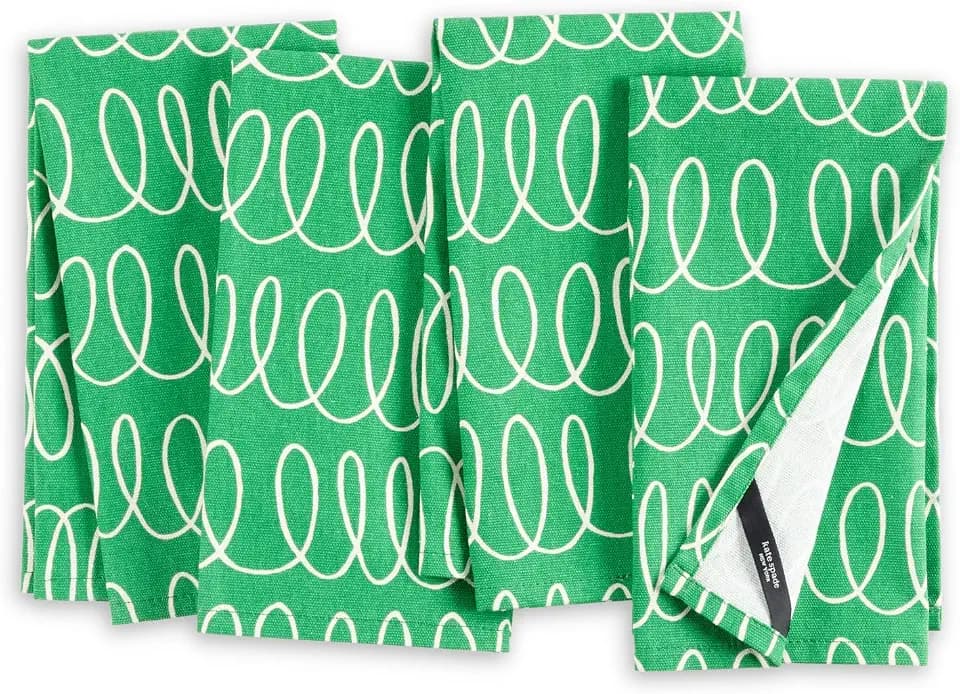 kate spade new york in The Loop Cloth Napkins 4-Pack Set, 100% Cotton, Machine Washable, Green/Cream, 20"x20"