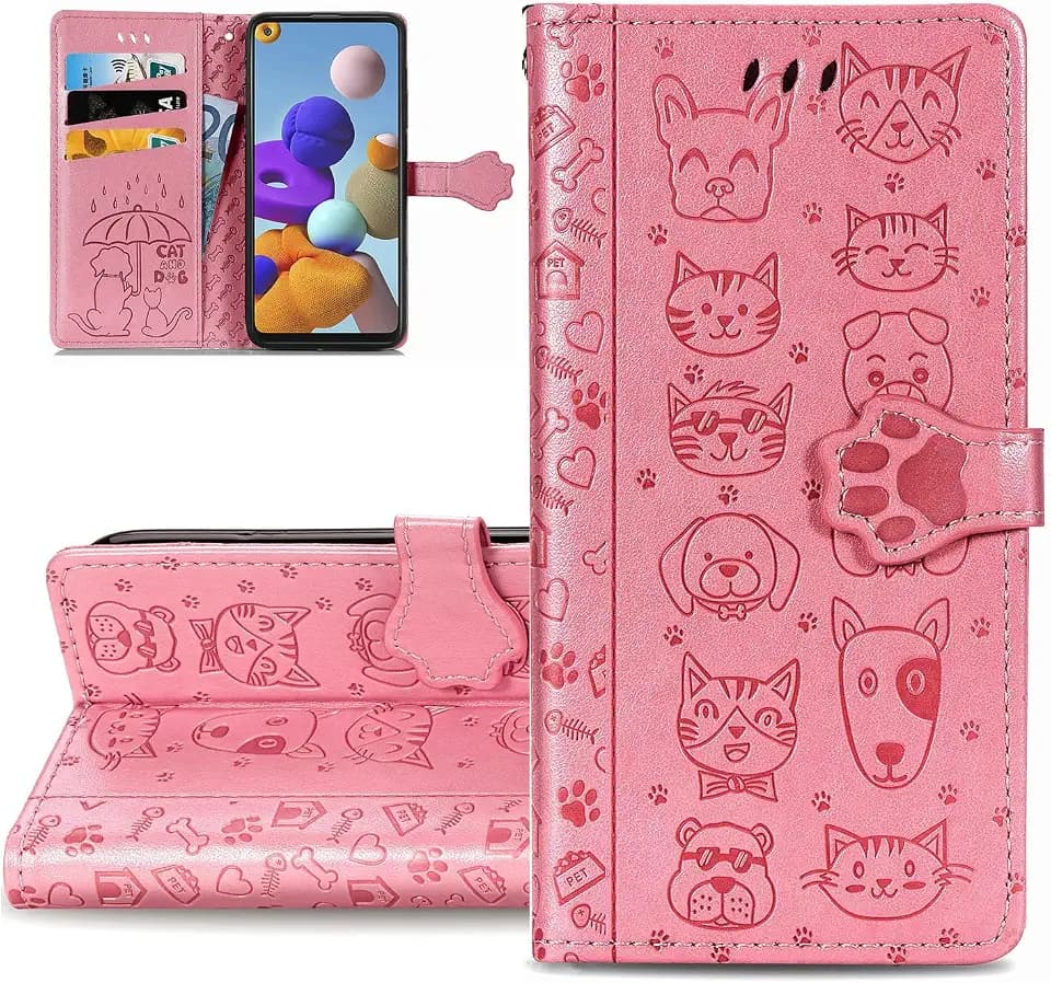 LEMAXELERS Galaxy A32 4G Hülle,Samsung Galaxy A32 4G Handyhülle Niedlich Katze Hund Blumen Flip Case PU Leder Cover Magnet Schutzhülle Handytasche für Samsung Galaxy A32 4G,SD Cat Pink