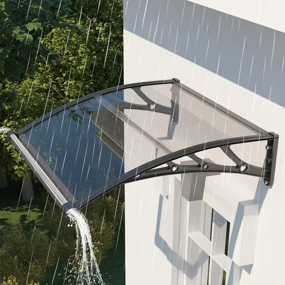 48×48 Inch Awning for Door Entrance,Polycarbonate Window Canopy Exterior with Drainage,UV/Rain/Snow/Sun Protection Spliced Overdoor Shelter Awnings for Outside,Patio,Porch,Deck,House Outdoor