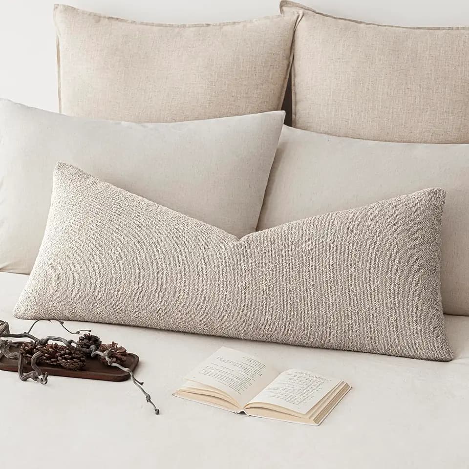 Foindtower Decorative Textured Boucle Throw Pillow Covers Accent Solid Pillow Cases Neutral Long Body Lumbar Couch Cushion Case for Chair Sofa Bedroom Living Room Home Decor 14x36 Inch,1PC,Oatmeal