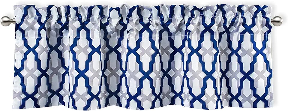 DriftAway Mason Blackout Valances for Windows Thermal Insulated Kitchen Topper Geometric Moroccan Mid Century Pattern Match Thick Bathroom Curtain Valance Rod Pocket 52 Inch by 14 Inch Navy