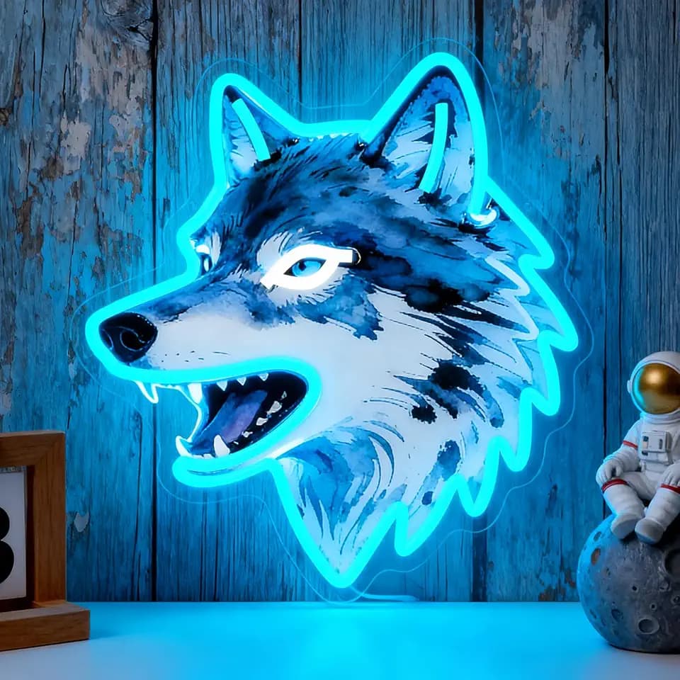 Wolf Neon Sign, UV Printed Wolf LED Wall Decor Light for Game Room