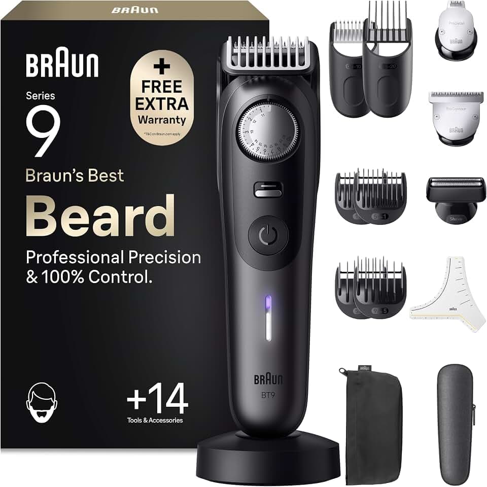 Braun Barttrimmer Series 9, Kabelloser Bartschneider Herren, BT9565, Titan