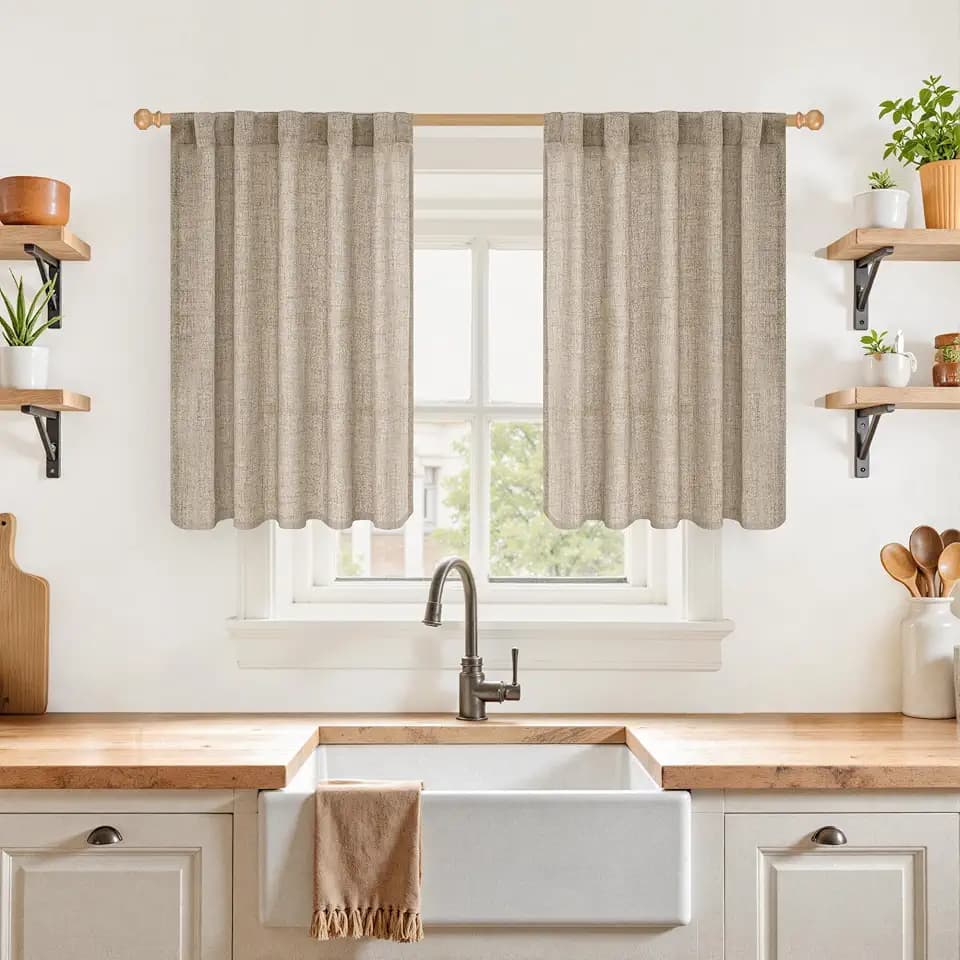 YoungsTex Burlap Linen Kitchen Curtains 36 Inch Window Over Sink 2 Panels