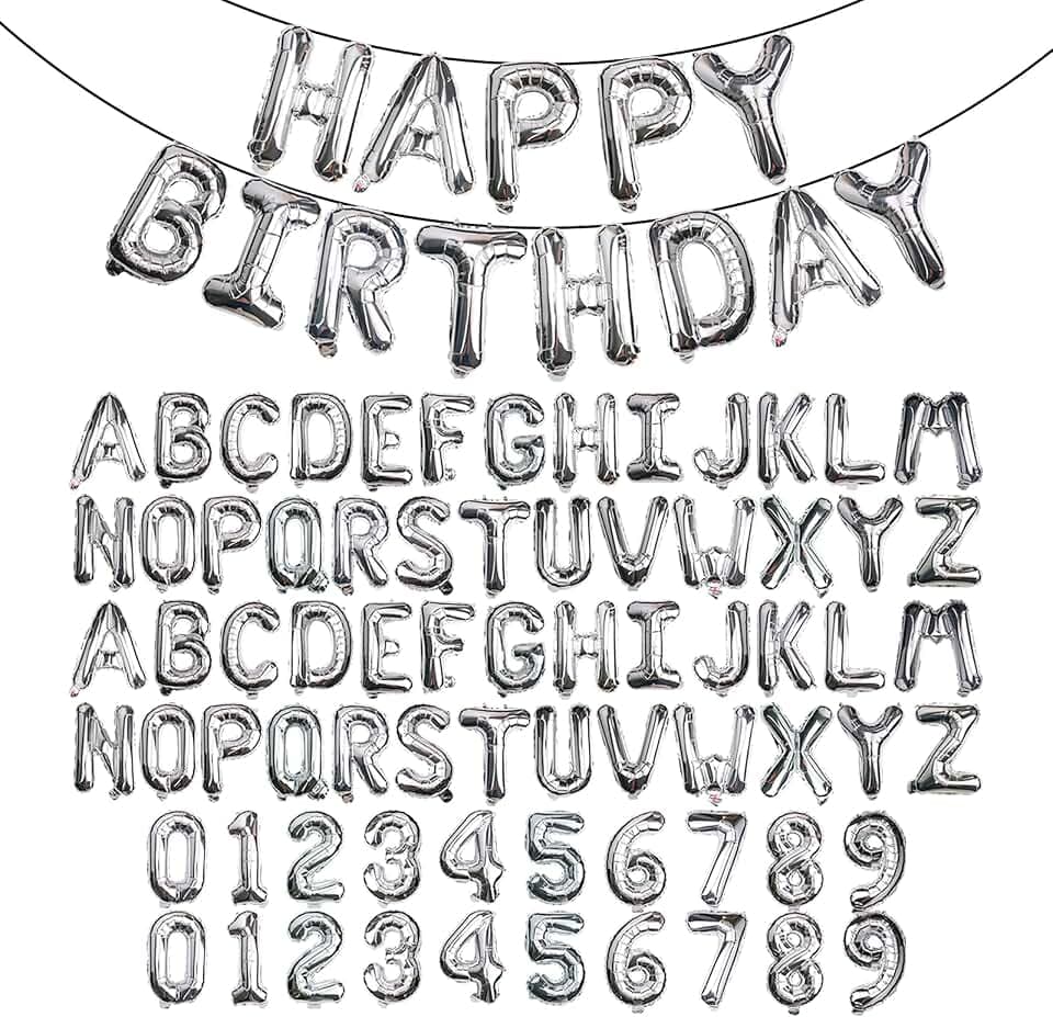 85 Pcs Silver Letter Balloons,16 Inch Foil Alphabet Number Double Set