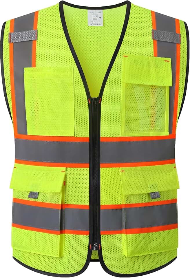 High Vis Safety Vest for Men with Pockets,EK176,Yellow,XL